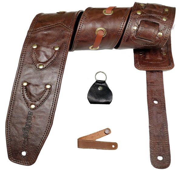 Antigo CHERRY BROWN 2.75 Inch Wide Adjustable Length Leather Strap Belt for Acoustic Electric Bass Folk Heavy Guitars and Mandolin Soft Cushion Padding for more comfort G-015