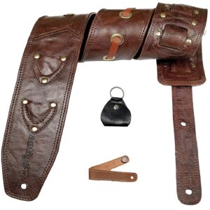 Antigo CHERRY BROWN 2.75 Inch Wide Adjustable Length Leather Strap Belt for Acoustic Electric Bass Folk Heavy Guitars and Mandolin Soft Cushion Padding for more comfort G-015