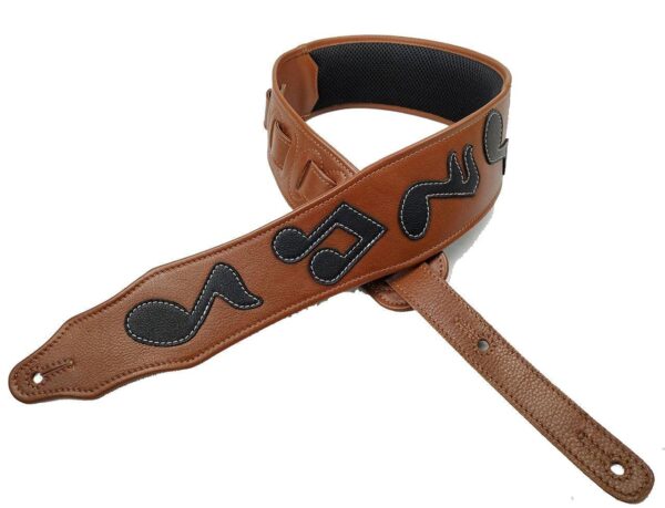 Antigo Leather Guitar Strap Belt for Acoustic Electric Folk Bass Heavy Guitar 3 Inch Wide Super Padded Back Side provides Extra Comfort with Music Notations Adjustable Length ANTIQUE TAN G-023