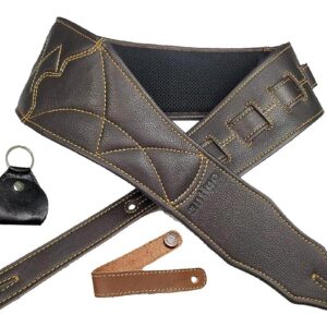 Antigo 4 inch Wide 15mm Cushion Padded Bovine Leather Strap Belt with NAME CUSTOMIZATION for BASS ELECTRIC ACOUSTIC HEAVYMETAL GUITARS Adjustable Length 42-56 Inch with PICK HOLDER RVD-G-010