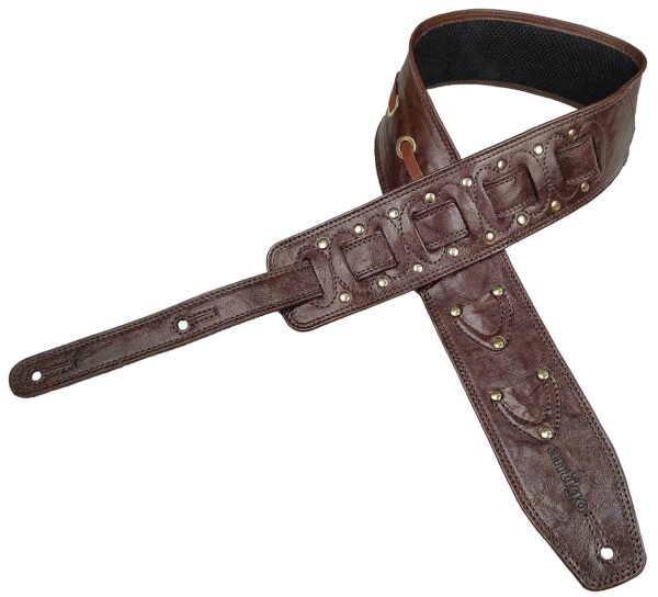 Antigo CHERRY BROWN 2.75 Inch Wide Adjustable Length Leather Strap Belt for Acoustic Electric Bass Folk Heavy Guitars and Mandolin Soft Cushion Padding for more comfort G-015