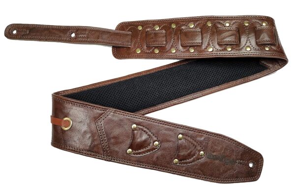 Antigo CHERRY BROWN 2.75 Inch Wide Adjustable Length Leather Strap Belt for Acoustic Electric Bass Folk Heavy Guitars and Mandolin Soft Cushion Padding for more comfort G-015