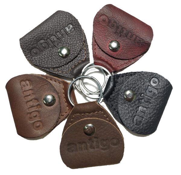 Antigo Leather Guitar Pick Holder KeyChain Plectrum Pouch Bag Case - Assorted colors