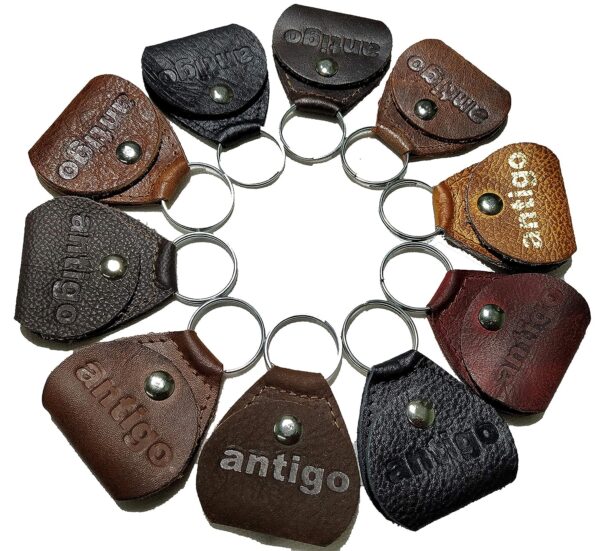 Antigo Leather Guitar Plectrum Pouch Pick Holder Case Bag KeyChain Set of 12 pcs Assorted Colors