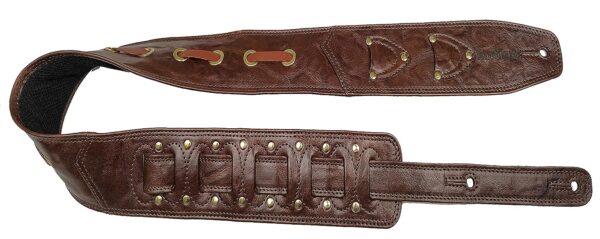 Antigo CHERRY BROWN 2.75 Inch Wide Adjustable Length Leather Strap Belt for Acoustic Electric Bass Folk Heavy Guitars and Mandolin Soft Cushion Padding for more comfort G-015