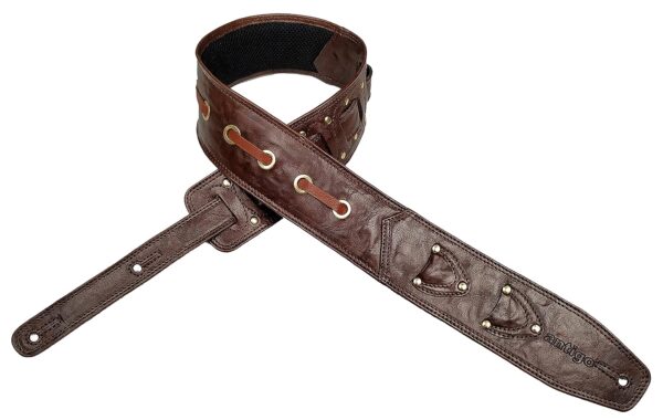 Antigo CHERRY BROWN 2.75 Inch Wide Adjustable Length Leather Strap Belt for Acoustic Electric Bass Folk Heavy Guitars and Mandolin Soft Cushion Padding for more comfort G-015