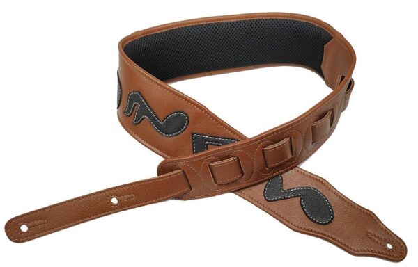 Antigo Leather Guitar Strap Belt for Acoustic Electric Folk Bass Heavy Guitar 3 Inch Wide Super Padded Back Side provides Extra Comfort with Music Notations Adjustable Length ANTIQUE TAN G-023