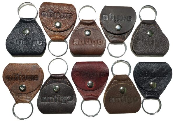 Antigo Set of 12 pcs Leather Guitar Pick Holder Plectrum Pouch Case Bag KeyChain - Color Assorted